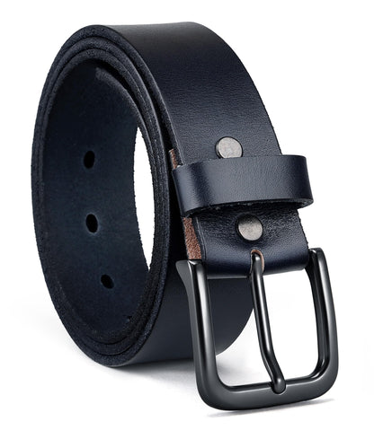 HOTCHAOREN Mens Belts Casual for Jeans - Full-Grain Leather, Durable Cowhide | Solid Buckle, Classic Style, Handmade, Daily Wear, Gift Box