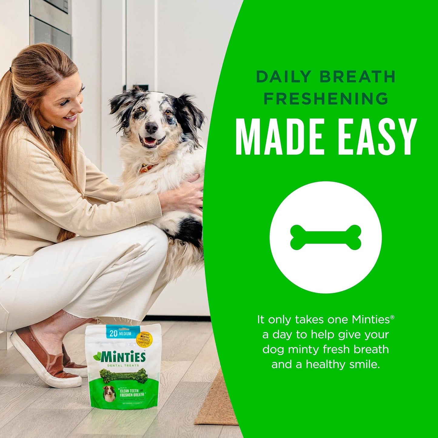 HOTMinties Dental Chews for Dogs, 40 Count, Vet-Recommended Mint-Flavored Dental Dog Treats for Medium Dogs, Bones Clean Teeth, Fight Bad Breath, and Removes Plaque and Tartar
