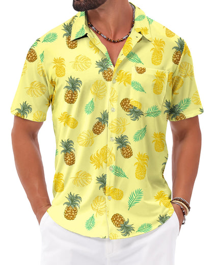 HOTBOJIN Men's Hawaiian Wrinkle Free Short Sleeve Button Down Tropical Floral Beach Vacation Shirt