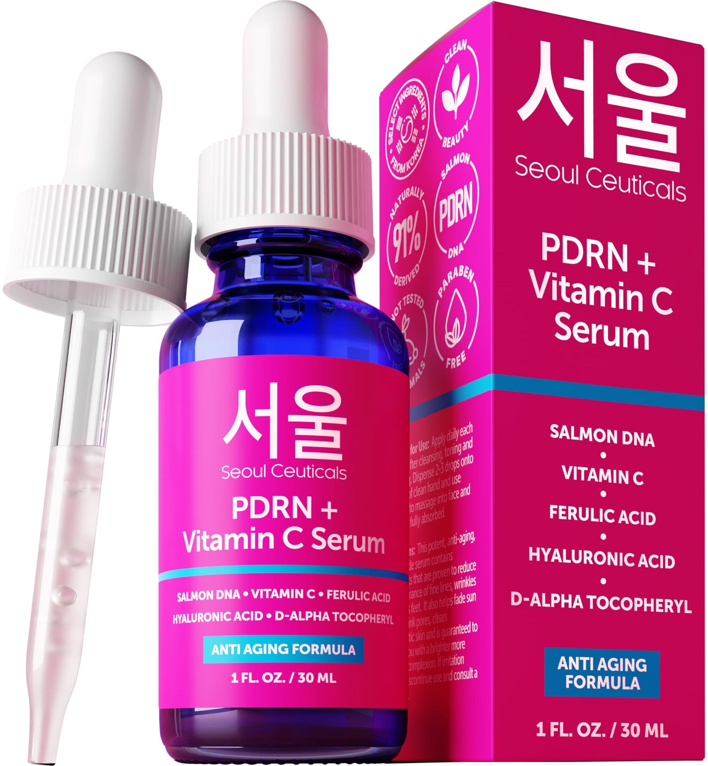 HOTSeoulCeuticals Korean Skin Care 20% Vitamin C Hyaluronic Acid Serum + CE Ferulic Acid - Potent Anti Aging, Anti Wrinkle Korean Beauty 1oz