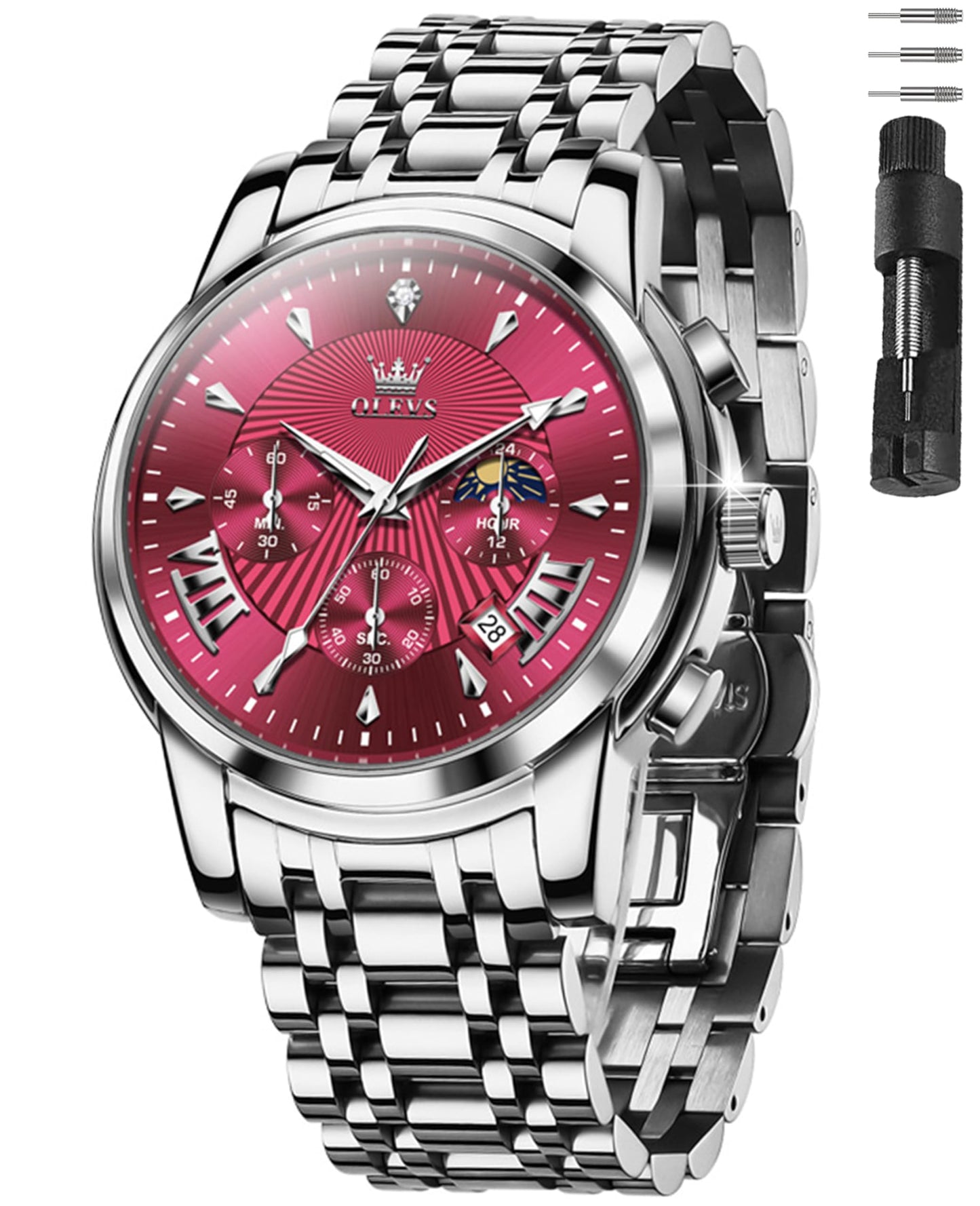 HOTOLEVS Watches for Men Dress Watch Chronograph Luxury Stainless Steel Big Face Men Watches Multi-Function Easy to Read Diamond Roman Numerals Business Wristwatch Reloj para Hombre
