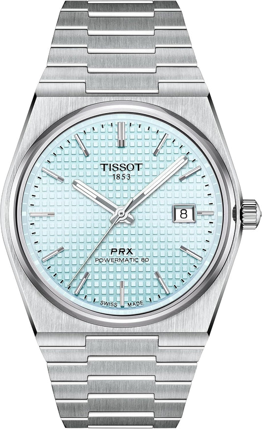 HOTTissot PRX Powermatic 80 316L Stainless Steel case, Swiss Automatic Watch for Men & Women, Ice Blue Dial, Stainless Steel, (T1374071135100)