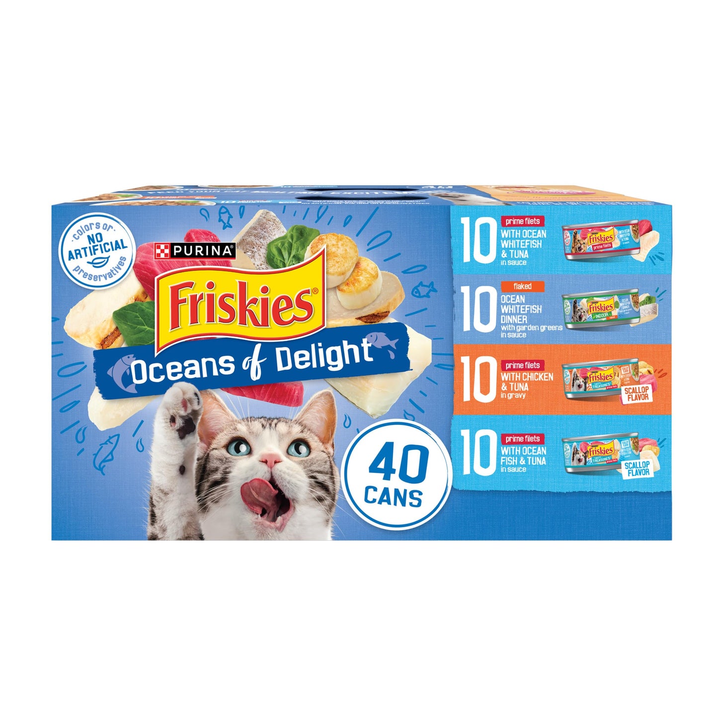 HOTPurina Friskies Wet Cat Food Variety Pack, Oceans of Delight Flaked and Prime Filets - (Pack of 40) 5.5 oz. Cans