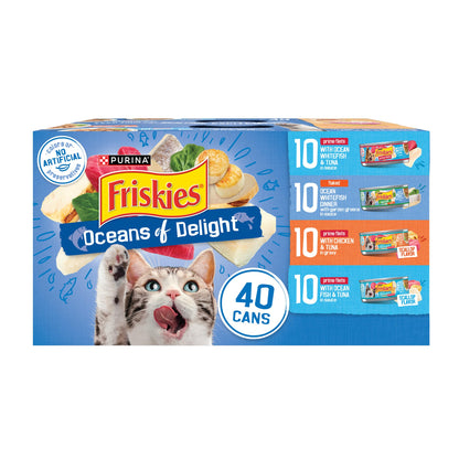 HOTPurina Friskies Wet Cat Food Variety Pack, Oceans of Delight Flaked and Prime Filets - (Pack of 40) 5.5 oz. Cans