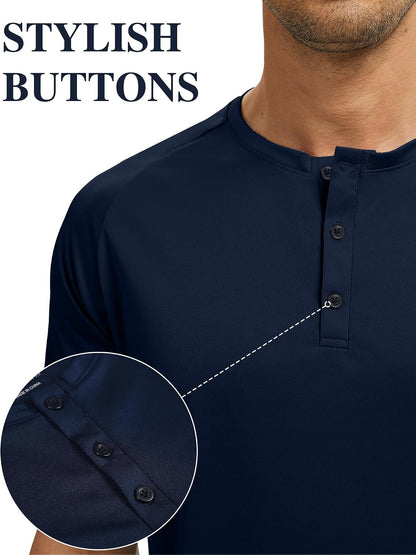 HOTHovSiyla 5 Pack Men's Henley Shirt Basic T Shirt, Moisture Wicking Breathable Button Down Short Sleeve