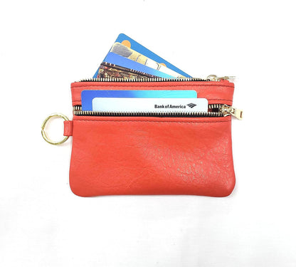 HOTLeather Pouch, Double Zippered Pouch, Cash and Card Keychain Pouch, 100% Genuine Leather Made in USA Handmade Products