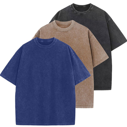 HOTMen's Cotton T-Shirts Oversized Unisex Short Sleeves Casual Loose Wash Solid Basic Tee Tops
