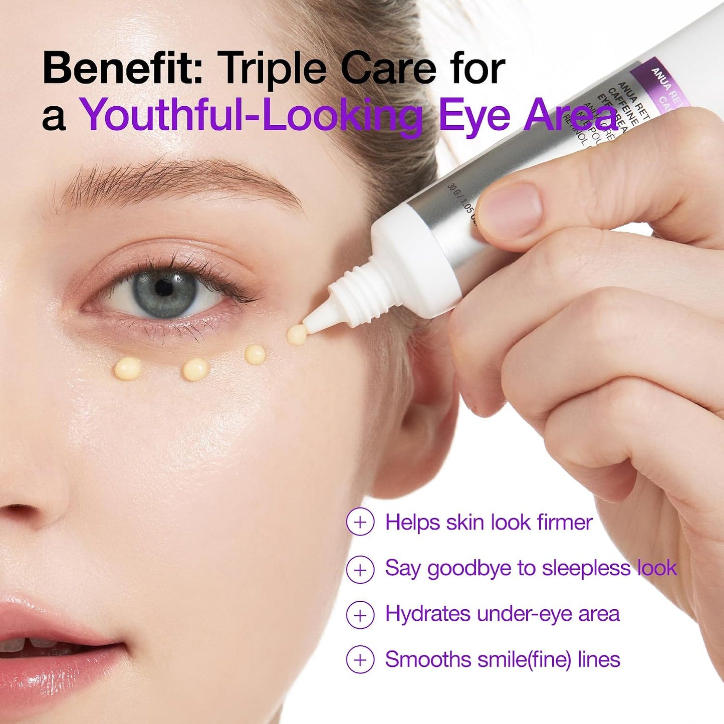 HOTAnua Retinol 0.1 Caffeine Revitalizing Eye Cream, Lightweight Formula for Dark Circles & Puffiness, Hydrating for Sensitive Skin, Korean Skincare,1.05 fl oz
