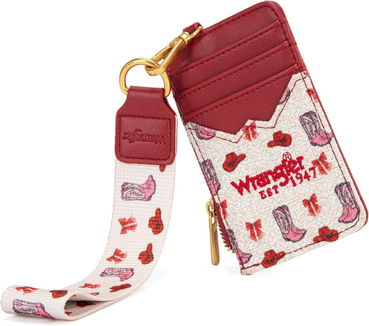 HOTMontana West Wrangler Rodeo Icons Western Credit Card Holder Slim Womens Card Wallet with Keychain Wristlet Strap Coin Purse, Pink