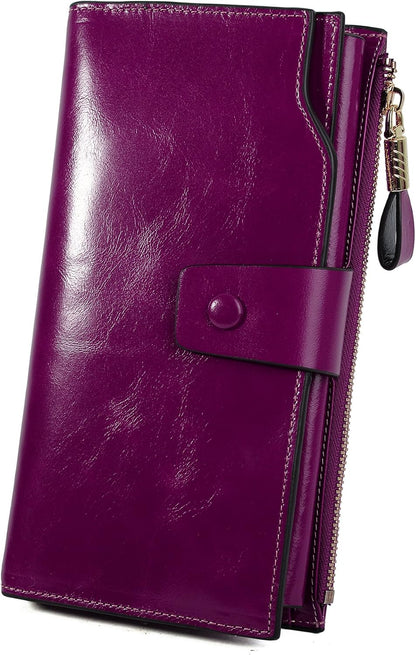 HOTYALUXE Bundle Women's Real Leather Handbags Purses and RFID Protected Card Wallets Purple 1