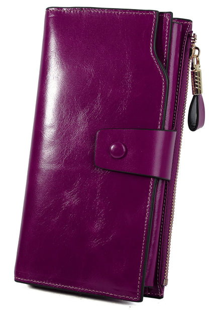 HOTYALUXE Women's Genuine Leather Wallet RFID Blocking Multi Card Holder with Cell Phone Pocket Mothers Day Gifts
