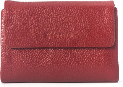 HOTBifold Wallet for Women Genuine Leather, [Large Capacity] [Magnetic Closure] Female Ladies Wallet Card Holder with ID Window, Zipper Coin Pockets (Burgundy)