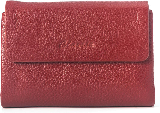 HOTBifold Wallet for Women Genuine Leather, [Large Capacity] [Magnetic Closure] Female Ladies Wallet Card Holder with ID Window, Zipper Coin Pockets (Burgundy)