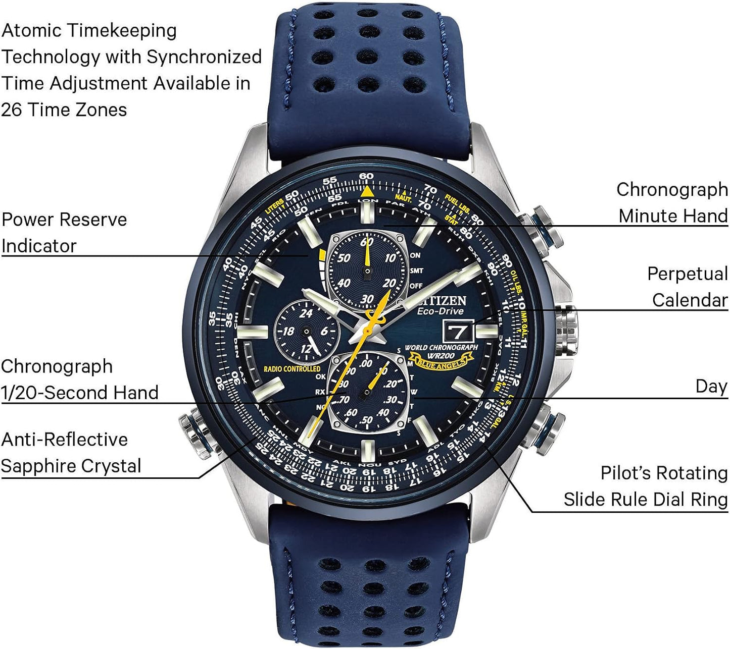 HOTCitizen Men's Eco-Drive Sport Luxury World Chronograph Atomic Time Keeping Watch