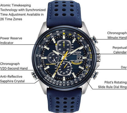 HOTCitizen Men's Eco-Drive Sport Luxury World Chronograph Atomic Time Keeping Watch