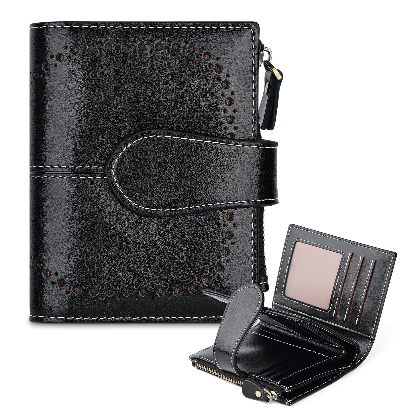 HOTGenuine Leather Wallets for Women RFID Protective Coin Purse Red | Credit Card Holder, with Coin Pocket, 16 Card Slots, 2 ID Slots, 2 Cash Pocket, Mini, Cute