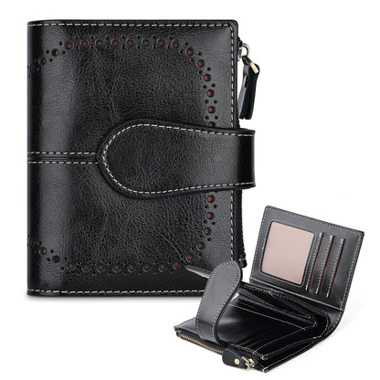 HOTGenuine Leather Wallets for Women RFID Protective Coin Purse Red | Credit Card Holder, with Coin Pocket, 16 Card Slots, 2 ID Slots, 2 Cash Pocket, Mini, Cute