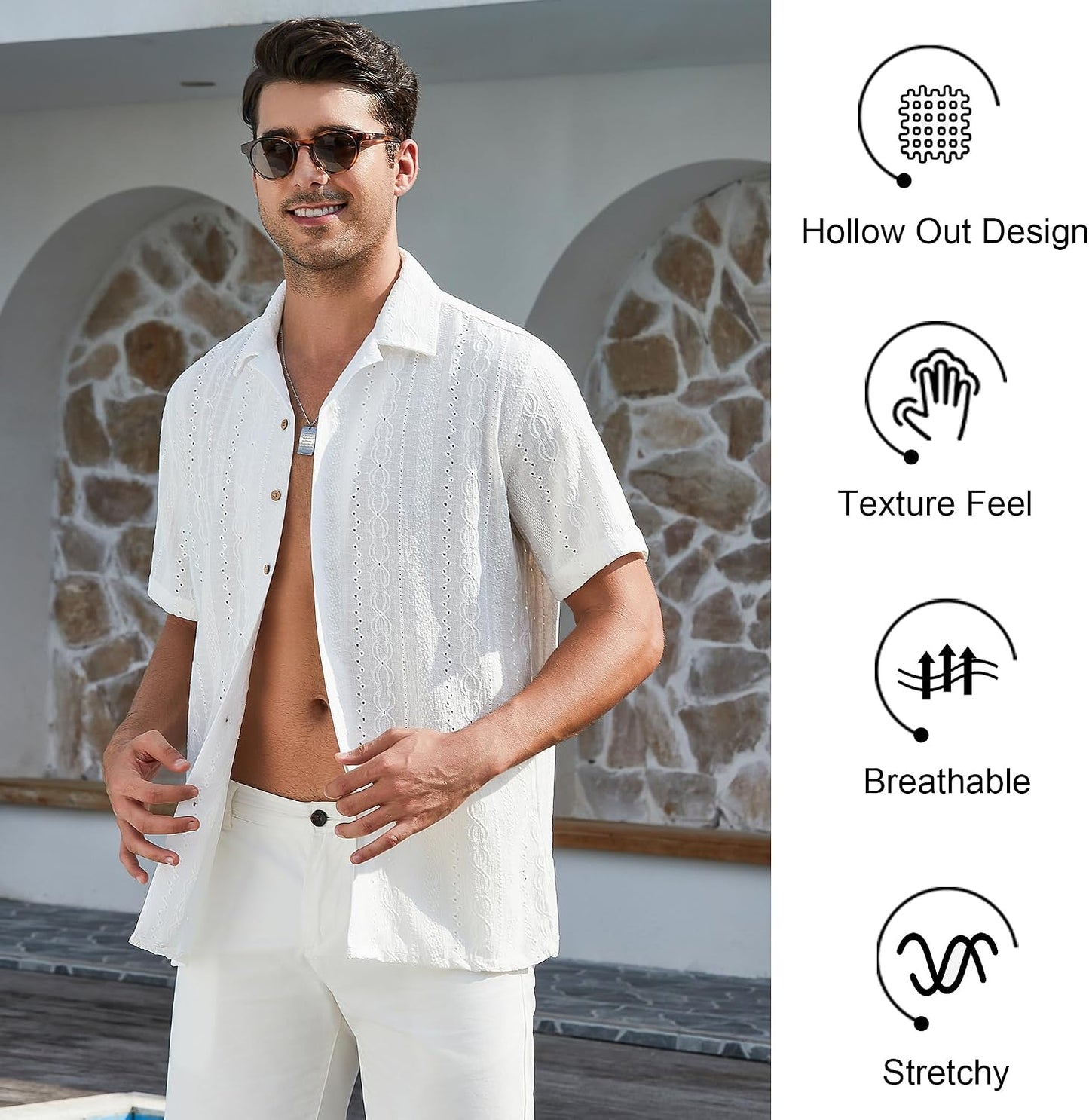 HOTDamipow Mens Casual Button Down Shirts Short Sleeve Fashion Vacation Beach Shirts