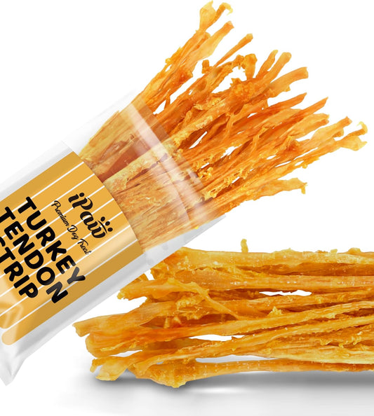 HOTiPaw Turkey Tendon for Dogs, All Natural Human Grade Puppy Chew, Strips | Single Protein, Hypoallergenic, Grain free, Rawhide Alternative Dog Treats, US-Sourced Turkey