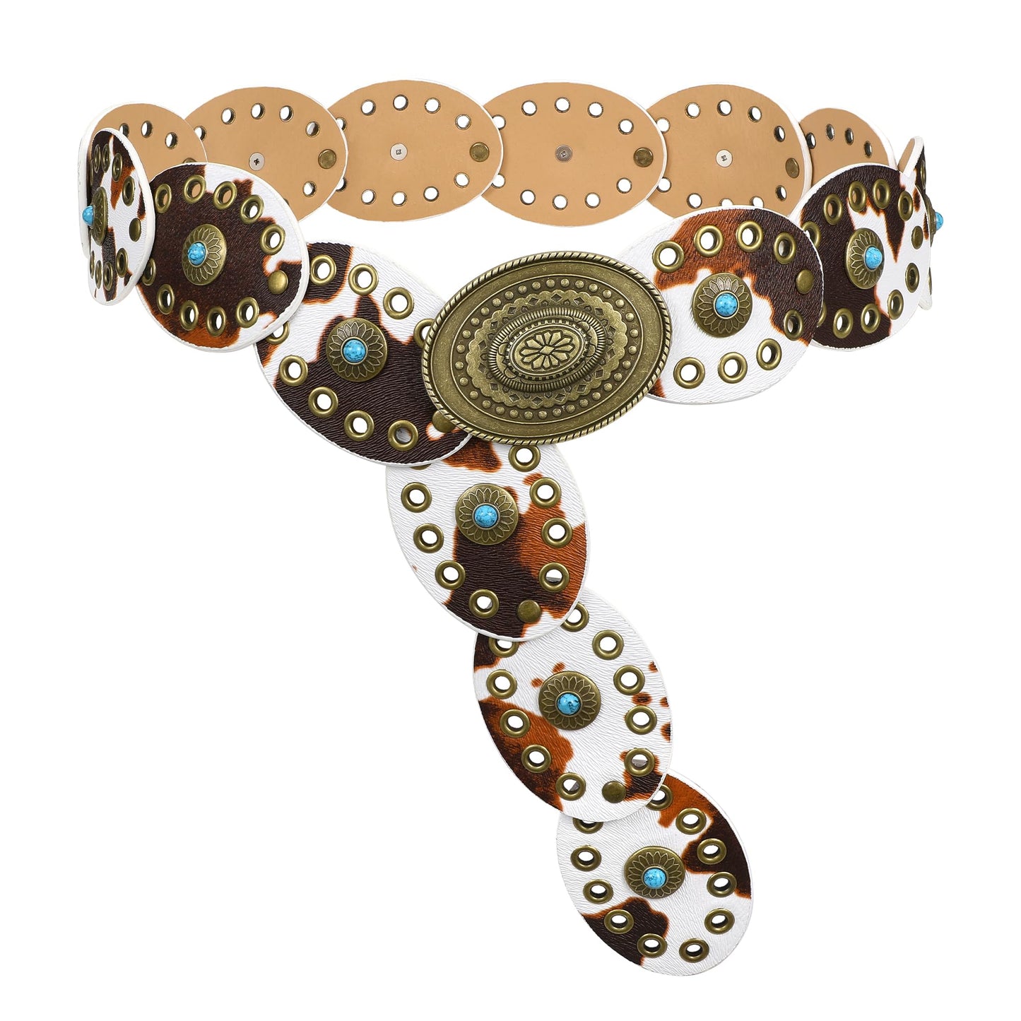 HOTTRIWORKS Western Belts for Women Wide Cowgirl Disc Belt with Turquoise Boho Concho Leather Belt Country Belt for Dress