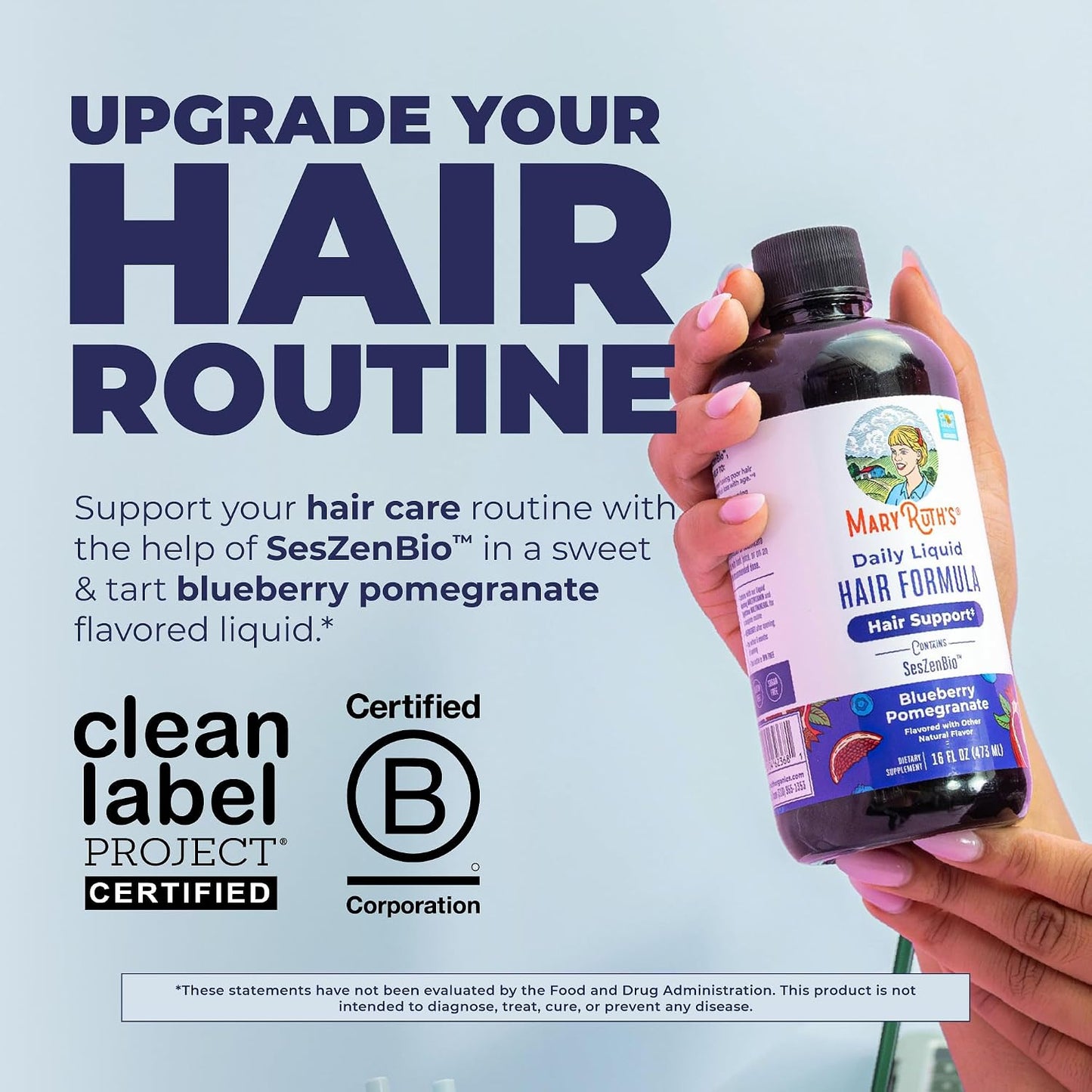 HOTMARYRUTH'S Daily Liquid Hair Formula | With 500 mg SesZenBio™ + 2,500 mcg Biotin | Vitamin C | Thicker, Stronger Hair for Women | Hair, Skin, & Nail Health | Collagen Production | 16 Fl Oz