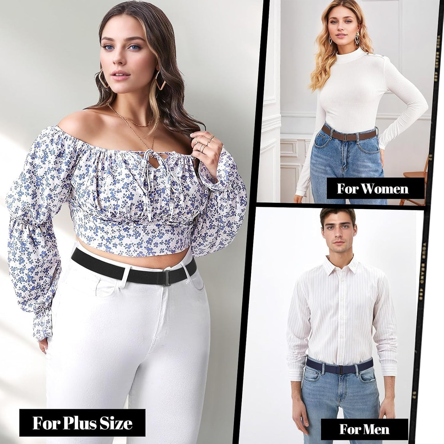 HOTJASGOOD 3/4/5/6 Pack No Show Stretch Belts for Women Invisible Elastic Belt for Jeans Pants Shirt Sweater Tuck Band