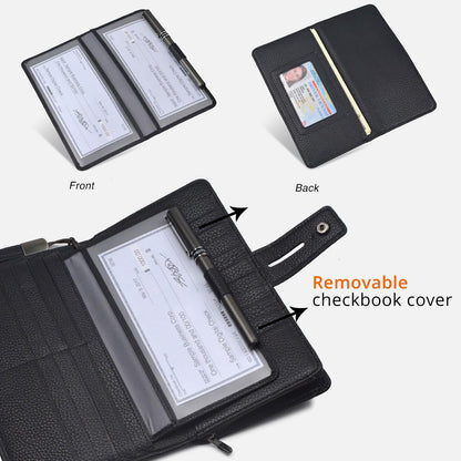 HOTBveyzi Women's Big Fat Rfid Leather Wristlet Wallet Organizer Large Phone Checkbook Holder with Zipper Pocket (Black)