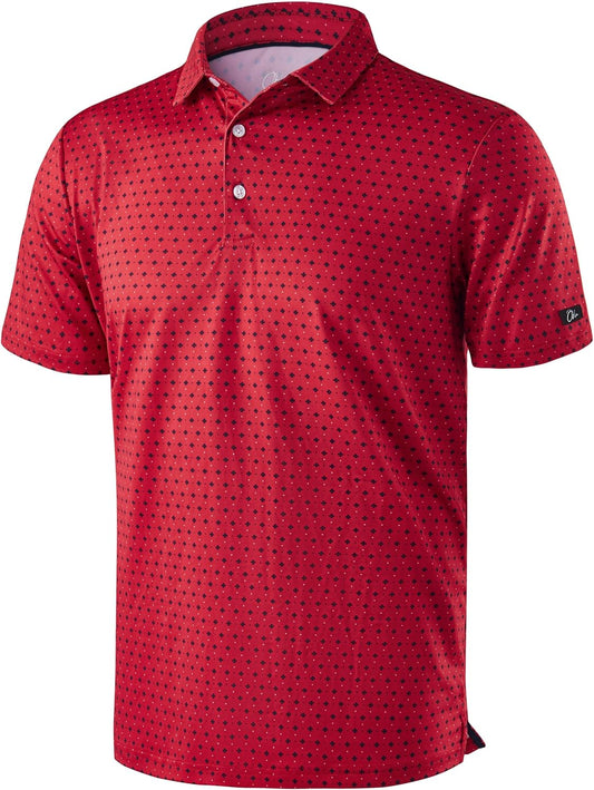 HOTObla Mens Golf Polo Shirts Short Sleeve Dry Fit Performance Moisture Wicking Casual Print Collared Golf Shirts for Men