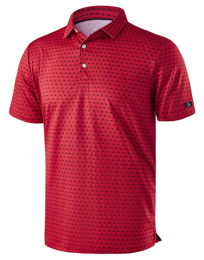 HOTObla Mens Golf Polo Shirts Short Sleeve Dry Fit Performance Moisture Wicking Casual Print Collared Golf Shirts for Men