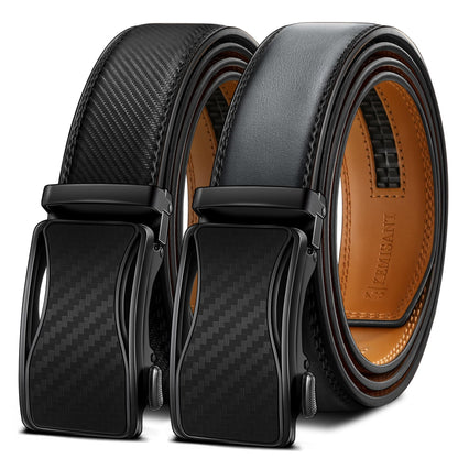 HOTKEMISANT Men's Ratchet Leather Belt 2Pack-Trimmable 1 3/8“-Gift Boxed | Smooth Sliding | Micro Adjustable Fit | Tailored Size | Holeless Understated Elegance