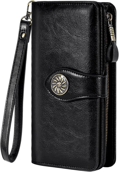HOTTravelambo Women's Wallet RFID Blocking Credit Card Holder Large Capacity Wristlet Leather Wallets Purse