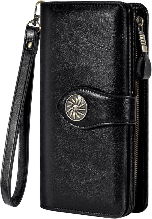 HOTTravelambo Women's Wallet RFID Blocking Credit Card Holder Large Capacity Wristlet Leather Wallets Purse