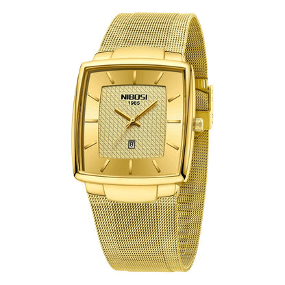 HOTNIBOSI Men Watches Square Analog Quartz Stainless Steel Watches for Men Mesh Strap Waterproof Business Military Sport Wrist Watch with Date