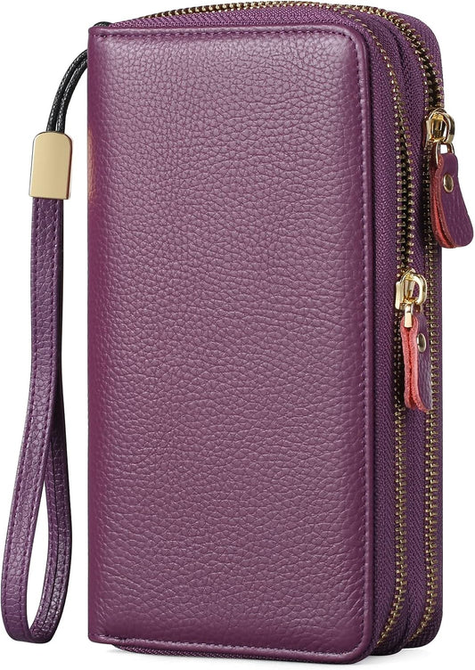 HOTSENDEFN Leather Women Wallet RFID Blocking Zipper Around Phone Holder Clutch Wristlet Large Capacity