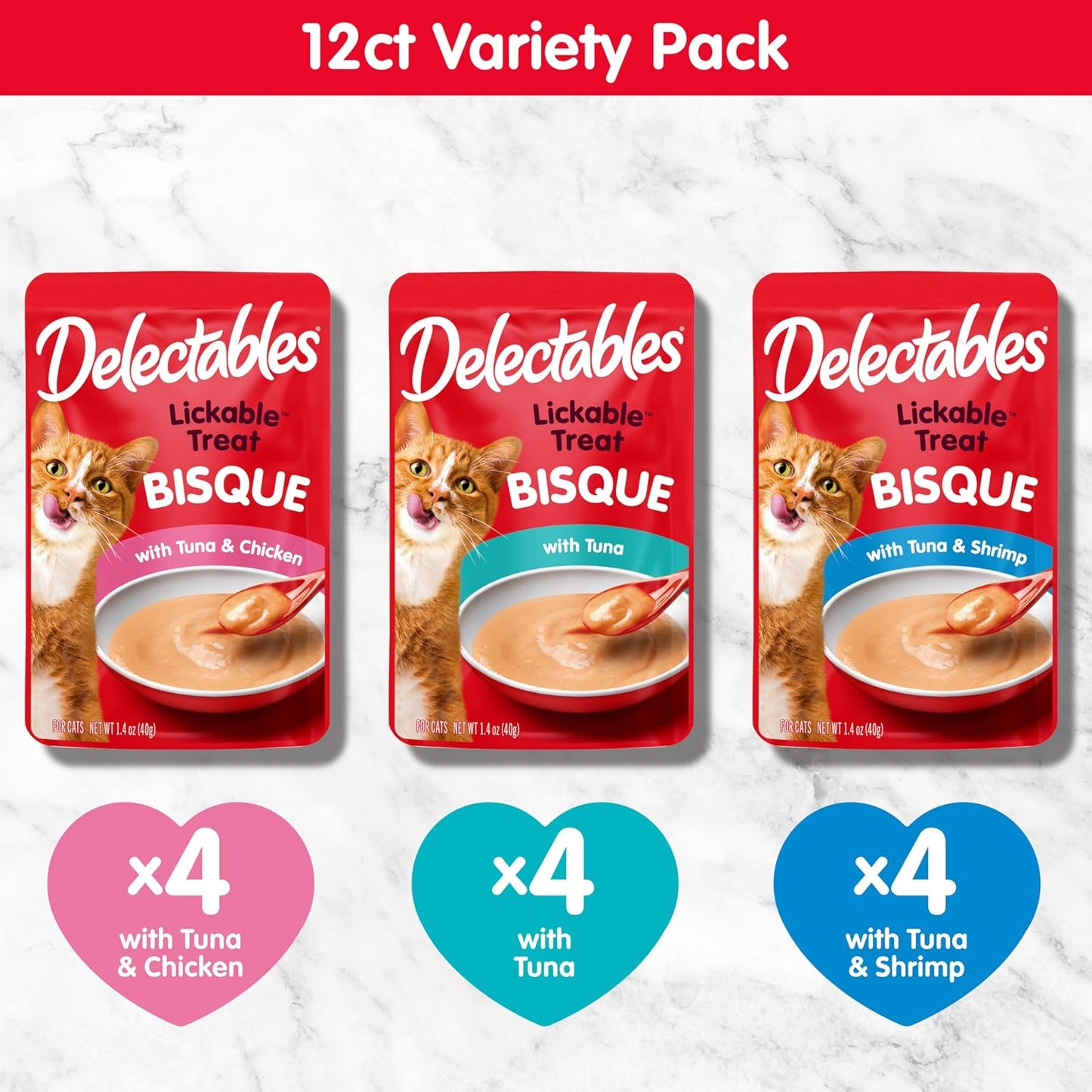 HOTDelectables Bisque Lickable Wet Cat Treats - Chicken, Tuna & Shrimp, 12 count