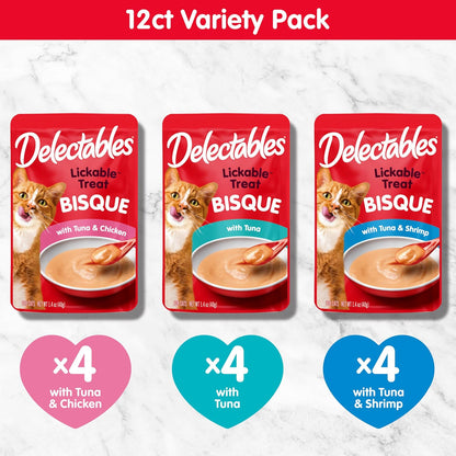 HOTDelectables Bisque Lickable Wet Cat Treats - Chicken, Tuna & Shrimp, 12 count