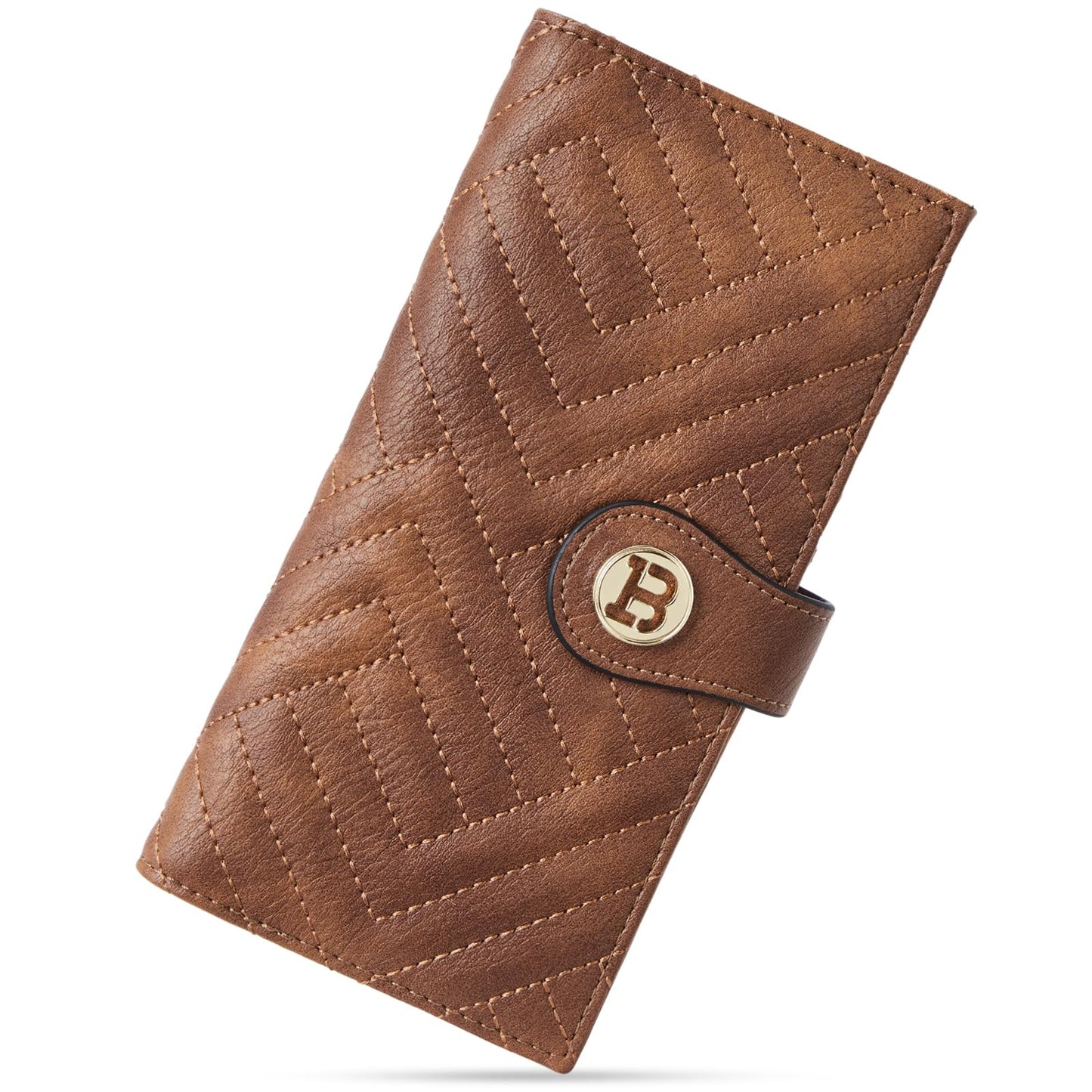 HOTBOSTANTEN Slim Wallet Women RFID Card Holder with Zipper Coin Pocket | Thin, Lightweight, 11 Card Slots, Long Bifold, Clutch Wallet, Fits Small Purses, Quilted Vegan Leather, Gifts, Beige＆Brown