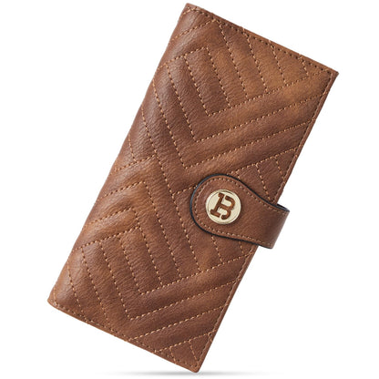 HOTBOSTANTEN Slim Wallet Women RFID Card Holder with Zipper Coin Pocket | Thin, Lightweight, 11 Card Slots, Long Bifold, Clutch Wallet, Fits Small Purses, Quilted Vegan Leather, Gifts, Beige＆Brown