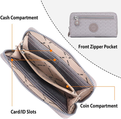 HOTNEICOA Zip Around Wallets for Women Small Nylon Wallet Slim Long Clutch Purse with Multiple Card Slots,Travel & Gift Use