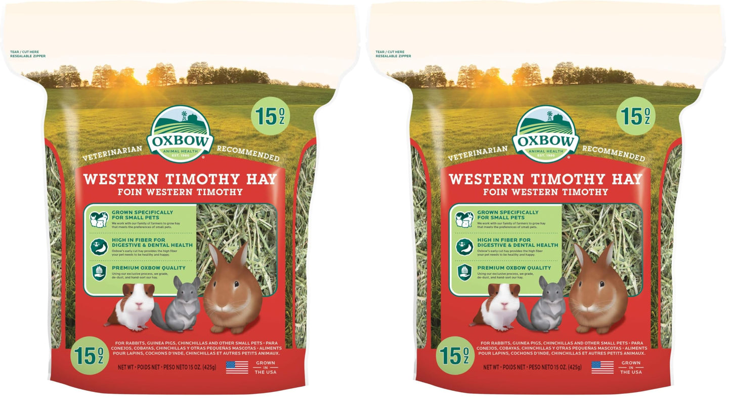 HOTOxbow Western Timothy Hay, Rabbit & Guinea Pig Hay, High Fiber, USA, 90 oz | Oxbow Timothy Hay, Bunny Hay For Rabbits, Guinea Pigs, Bunnies and Chinchillas, Hand-Sorted, De-Dusted, Made in USA