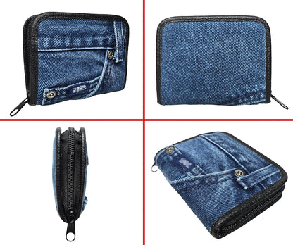 HOTCompact Denim Wallet Zipper Around Small Card Holder Coin Purse Slim Mini Blue