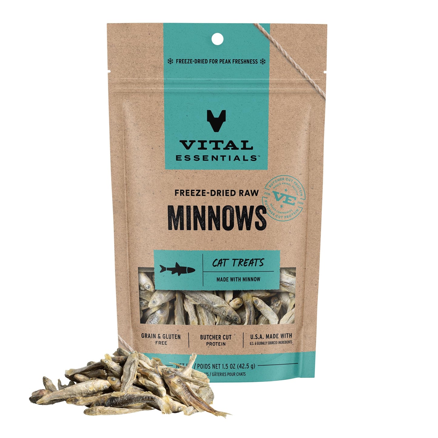 HOTVital Essentials Freeze Dried Minnows Cat Treats, 1.0 oz Bag | Single Ingredient, Premium Quality Protein, Grain Free, Healthy Treats, USA Made with U.S. & Globally Sourced Ingredients