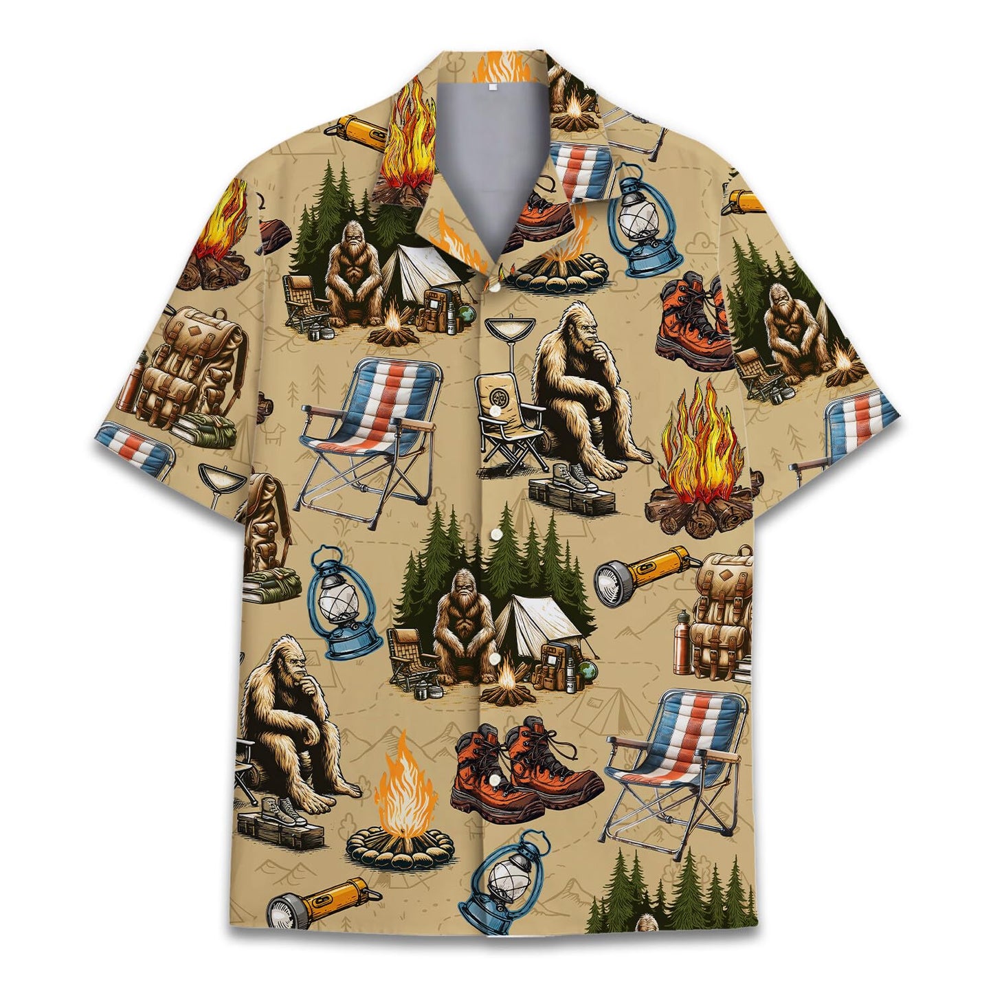 HOTTropical Bigfoot Hawaiian Shirts for Men Women, Sasquatch Summer Beach Button Down Short Sleeve