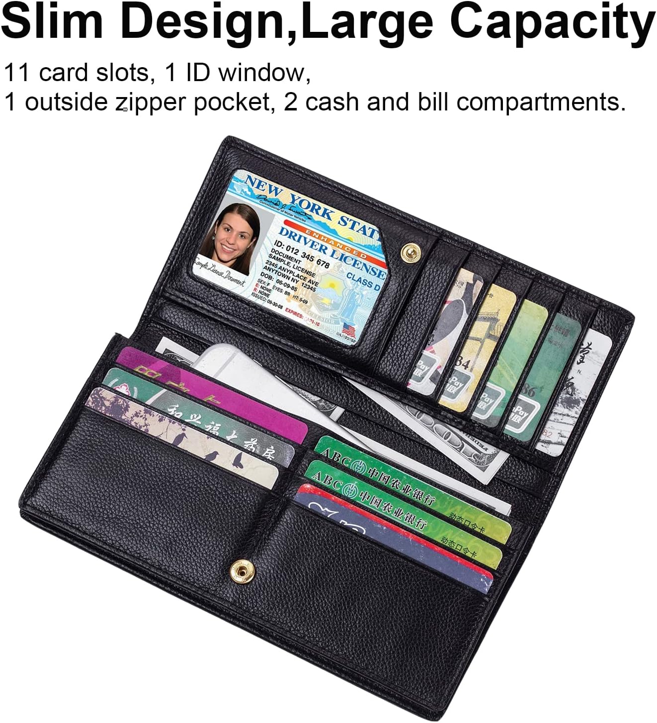 HOTLavemi Ultra Slim Thin Leather Women Wallet RFID Blocking Credit Card Holder Bifold Long Ladies Billfold