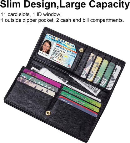 HOTLavemi Ultra Slim Thin Leather Women Wallet RFID Blocking Credit Card Holder Bifold Long Ladies Billfold