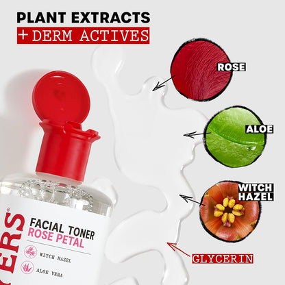 HOTTHAYERS Alcohol-Free Rose Petal Witch Hazel Facial Toner for Glowing Skin, Soothing, Hydrating, Refreshing Toner for All Skin Types, 12oz (Packaging May Vary)