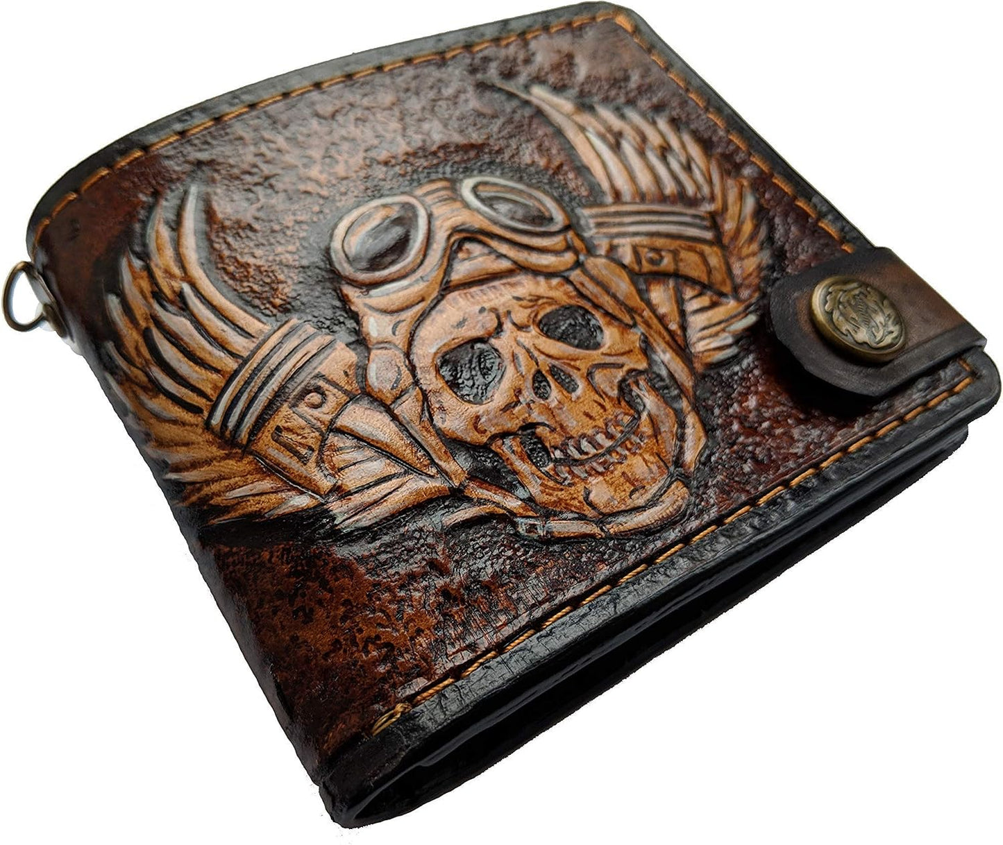 HOTMen's 3D Genuine Leather Wallet, Hand-Carved, Hand-Painted, Leather Carving, Custom wallet, Personalized wallet, Bike wallet, Skull and Wings wallet, Biker wallet