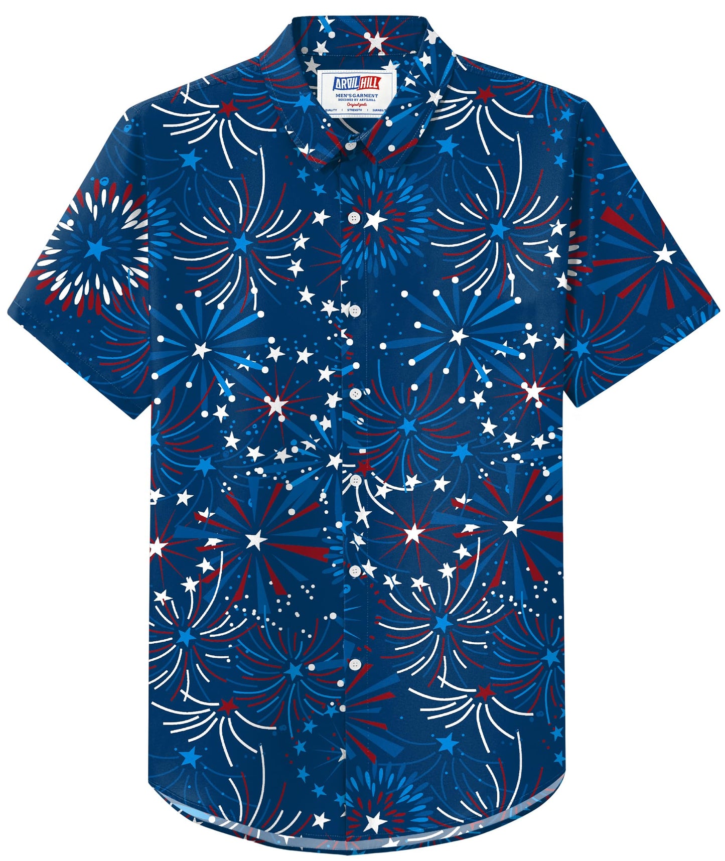 HOTArvilhill Men American Flag Button Shirt 4th of July Short Sleeve Shirts (S-3XL)