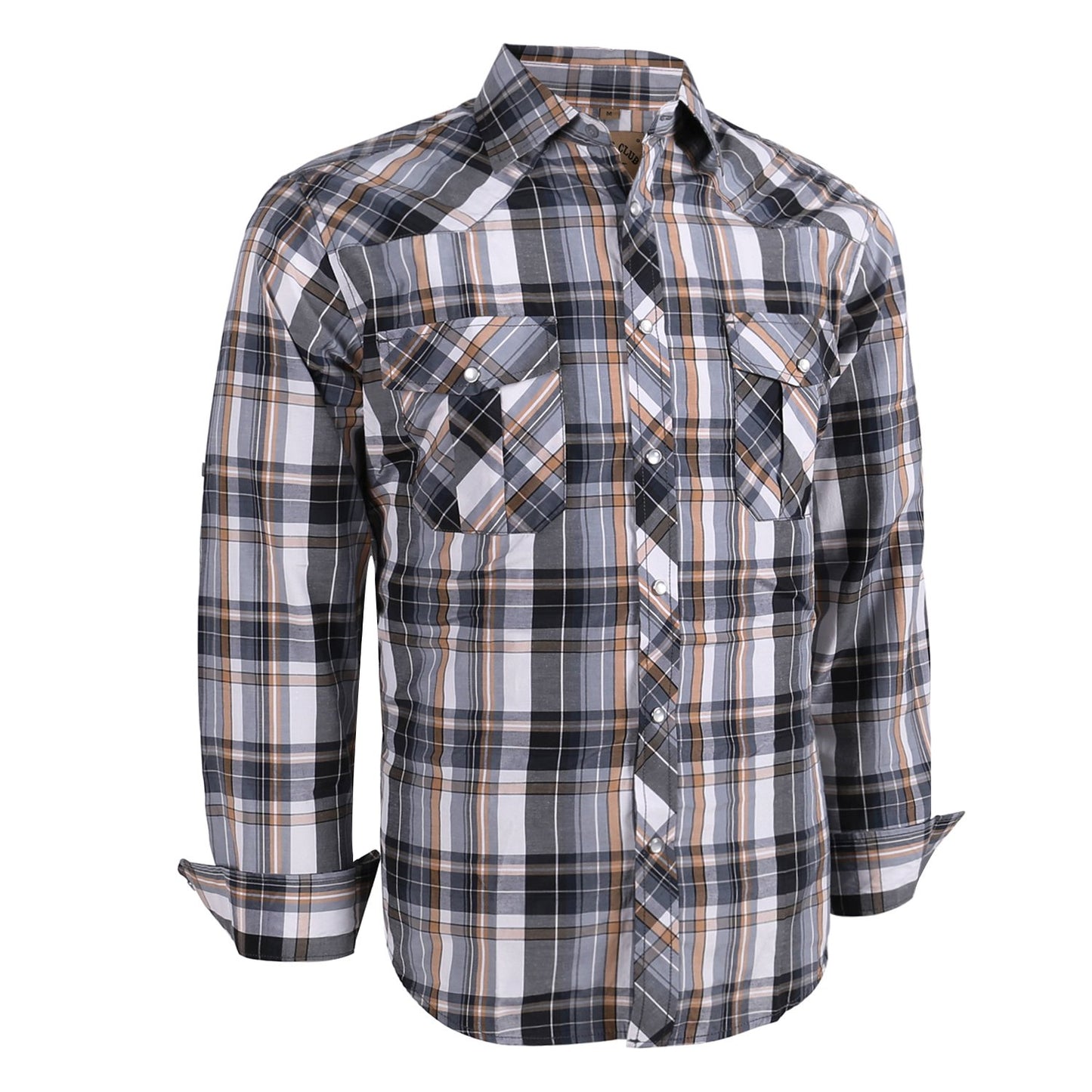HOTCOEVALS CLUB Men's Western Pearl Snap Button Up Casual Cowboy Long Sleeve Two Pockets Work Shirts