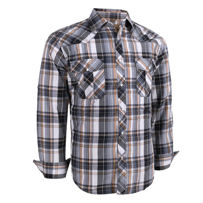 HOTCOEVALS CLUB Men's Western Pearl Snap Button Up Casual Cowboy Long Sleeve Two Pockets Work Shirts